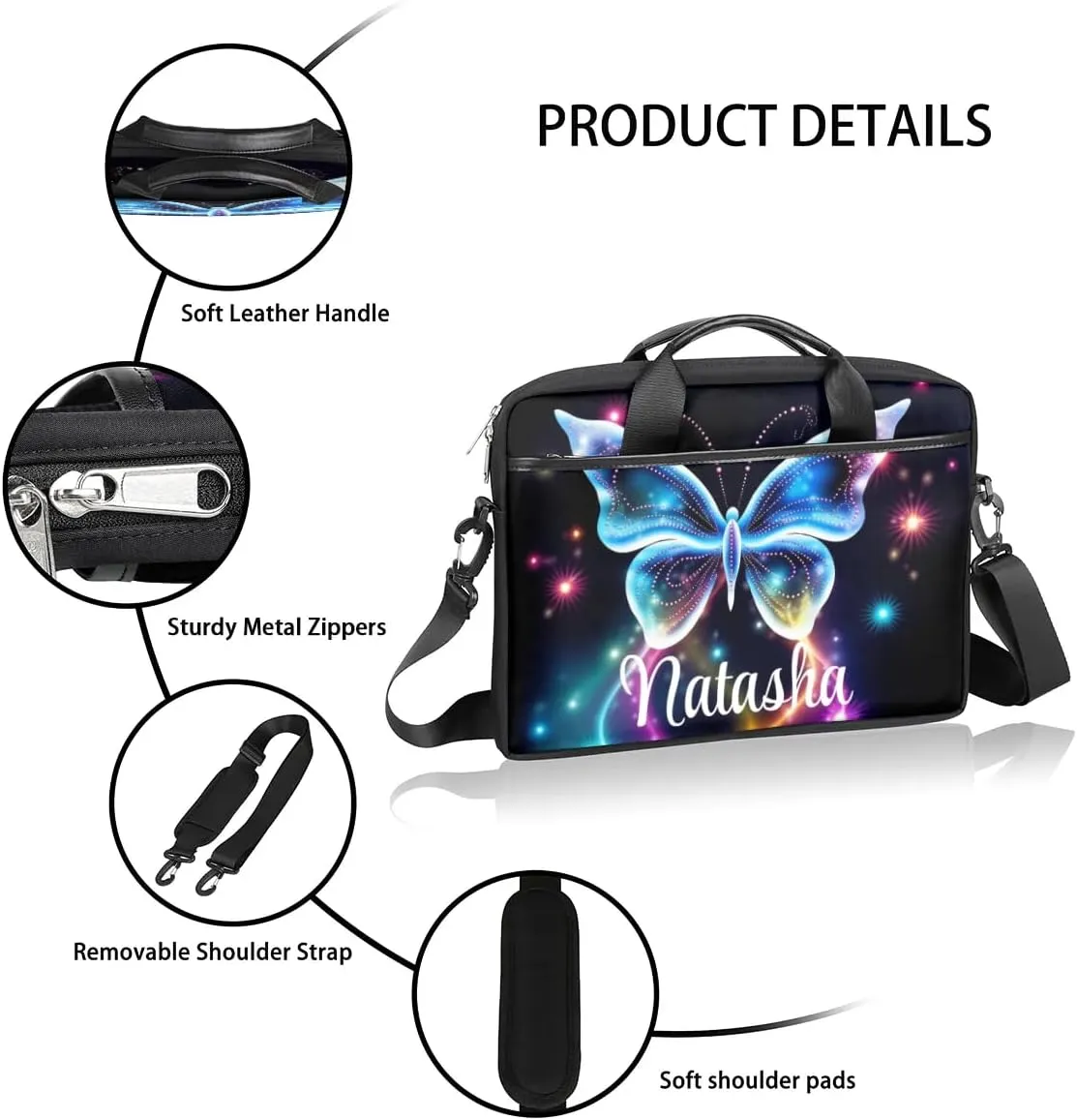 Personalized Laptop Bag Case Briefcases Shoulder Bag for Women, Custom Computer Cases for Laptops Hot Pink Flower