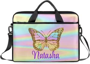Personalized Laptop Bag Case Briefcases Shoulder Bag for Women, Custom Computer Cases for Laptops Hot Pink Flower