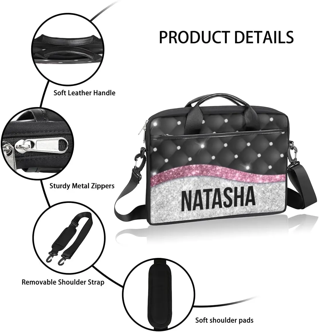 Personalized Laptop Bag Case Briefcases Shoulder Bag for Women, Custom Computer Cases for Laptops Hot Pink Flower