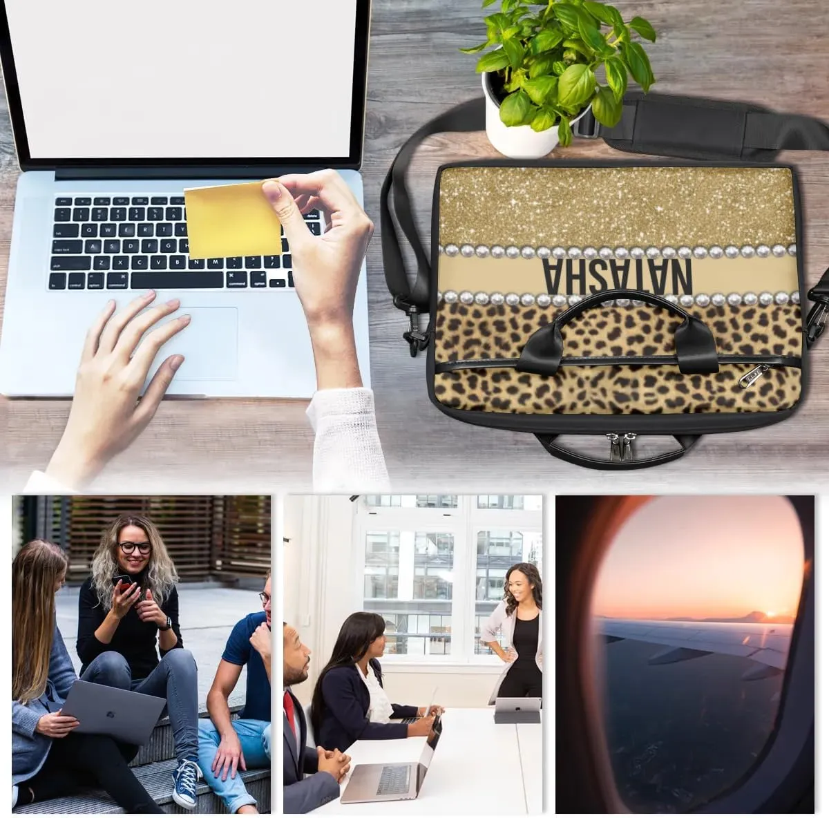Personalized Laptop Bag Case Briefcases Shoulder Bag for Women, Custom Computer Cases for Laptops Hot Pink Flower