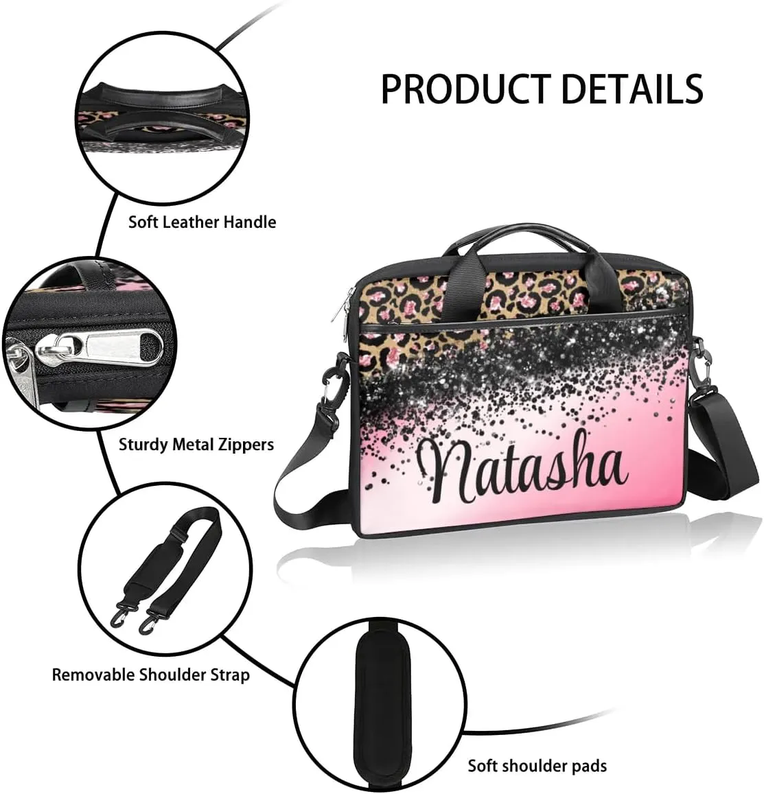 Personalized Laptop Bag Case Briefcases Shoulder Bag for Women, Custom Computer Cases for Laptops Hot Pink Flower