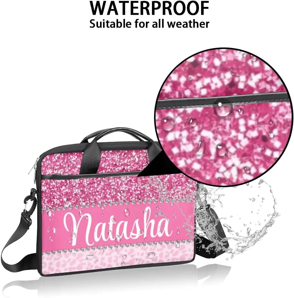 Personalized Laptop Bag Case Briefcases Shoulder Bag for Women, Custom Computer Cases for Laptops Hot Pink Flower