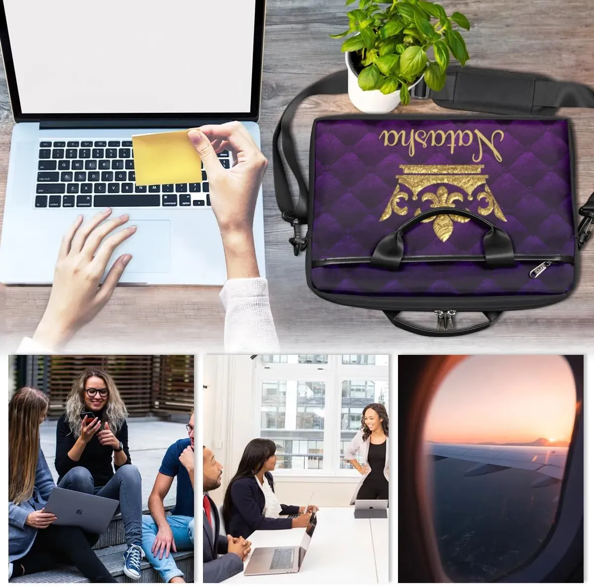 Personalized Laptop Bag Case Briefcases Shoulder Bag for Women, Custom Computer Cases for Laptops Hot Pink Flower