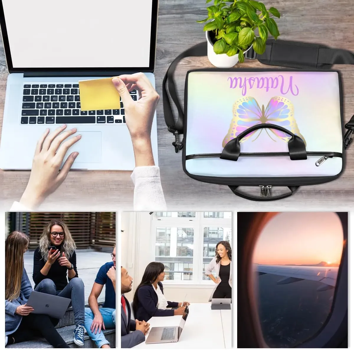 Personalized Laptop Bag Case Briefcases Shoulder Bag for Women, Custom Computer Cases for Laptops Hot Pink Flower