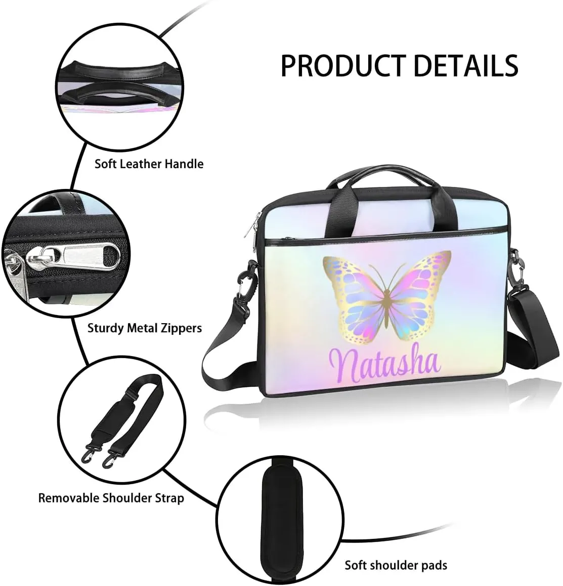 Personalized Laptop Bag Case Briefcases Shoulder Bag for Women, Custom Computer Cases for Laptops Hot Pink Flower