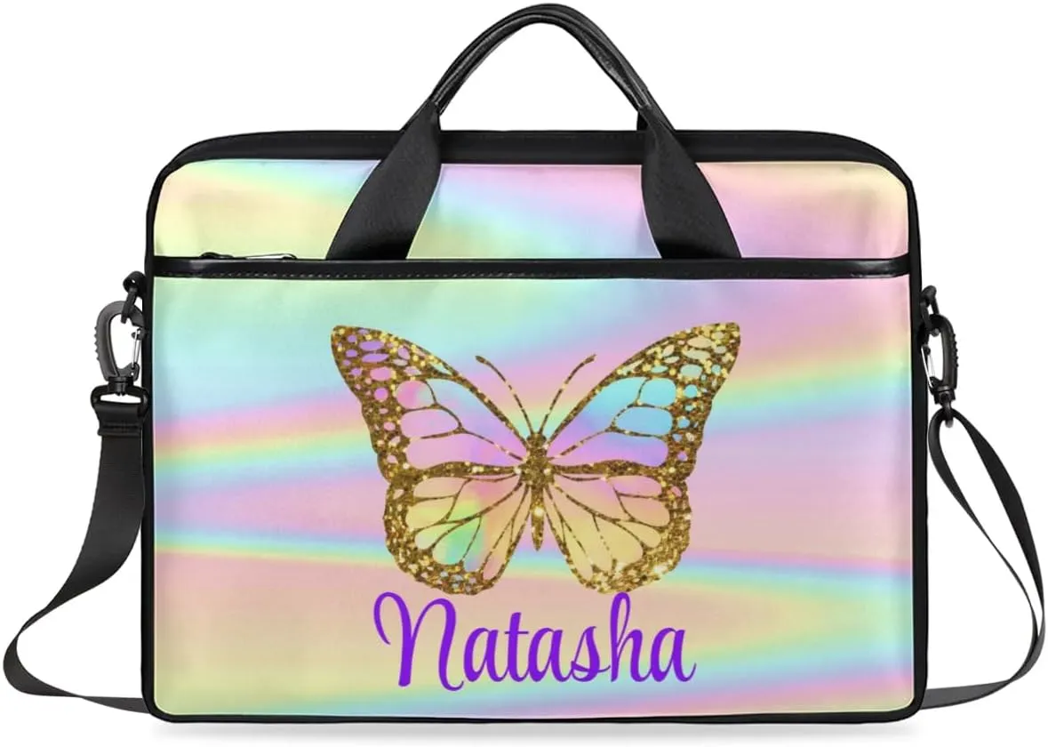 Personalized Laptop Bag Case Briefcases Shoulder Bag for Women, Custom Computer Cases for Laptops Hot Pink Flower