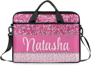Personalized Laptop Bag Case Briefcases Shoulder Bag for Women, Custom Computer Cases for Laptops Hot Pink Flower