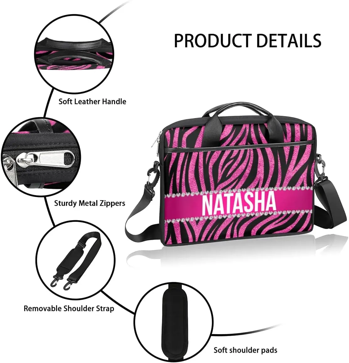 Personalized Laptop Bag Case Briefcases Shoulder Bag for Women, Custom Computer Cases for Laptops Hot Pink Flower