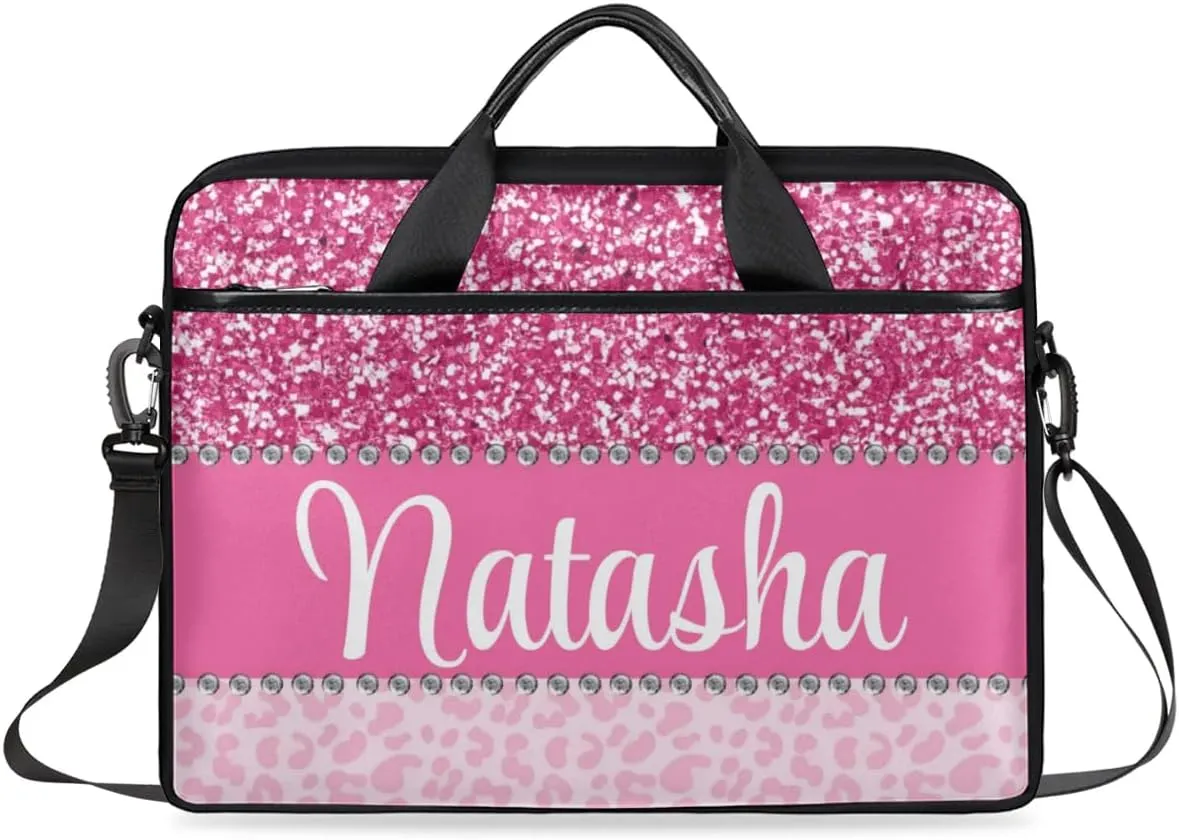 Personalized Laptop Bag Case Briefcases Shoulder Bag for Women, Custom Computer Cases for Laptops Hot Pink Flower