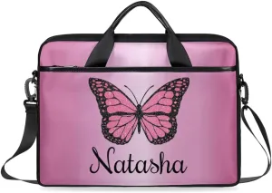 Personalized Laptop Bag Case Briefcases Shoulder Bag for Women, Custom Computer Cases for Laptops Hot Pink Flower