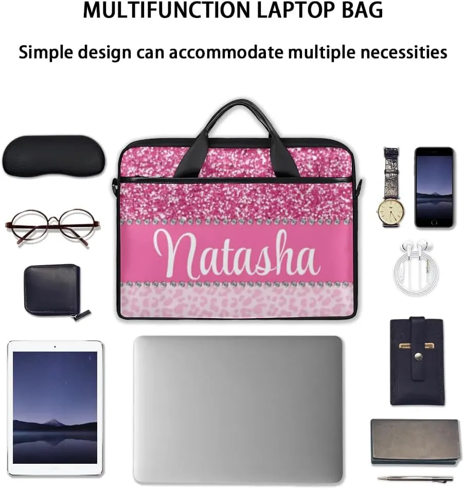 Personalized Laptop Bag Case Briefcases Shoulder Bag for Women, Custom Computer Cases for Laptops Hot Pink Flower