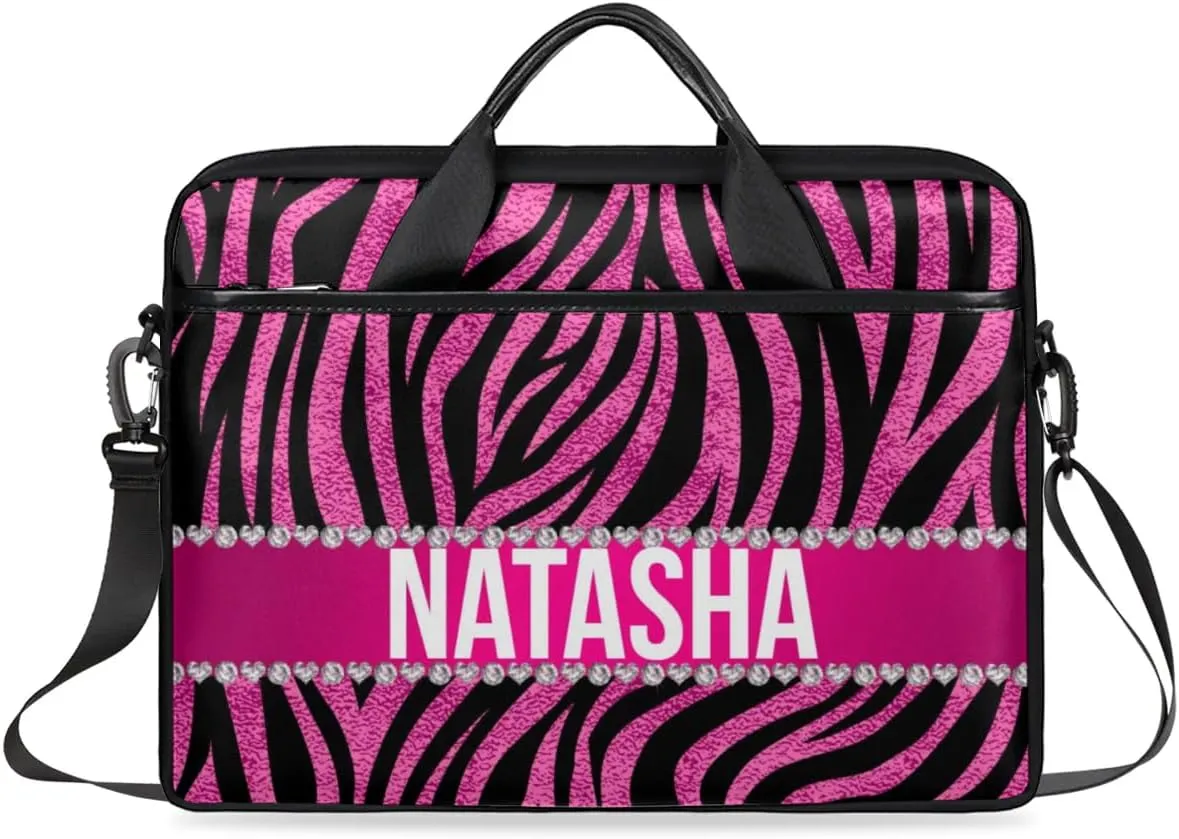Personalized Laptop Bag Case Briefcases Shoulder Bag for Women, Custom Computer Cases for Laptops Hot Pink Flower