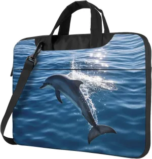 Personalized Laptop Bag for Men Women 15.6 inch, Custom Laptop Shoulder Bag, Customized Computer Bag Messenger Cases Briefcases for Office Travel Business, Cute Dolphin Leap Out Sea