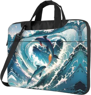 Personalized Laptop Bag for Men Women 15.6 inch, Custom Laptop Shoulder Bag, Customized Computer Bag Messenger Cases Briefcases for Office Travel Business, Dolphins Leap Out Sea