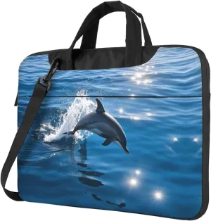 Personalized Laptop Bag for Men Women 15.6 inch, Custom Laptop Shoulder Bag, Customized Computer Bag Messenger Cases Briefcases for Office Travel Business, Ocean Cute Dolphin Leap Out