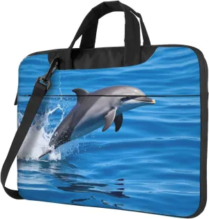 Personalized Laptop Bag for Men Women 15.6 inch, Custom Laptop Shoulder Bag, Customized Computer Bag Messenger Cases Briefcases for Office Travel Business, Ocean Dolphin Leap Out Sea