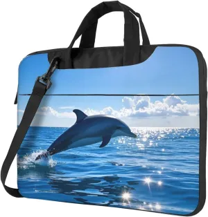 Personalized Laptop Bag for Men Women 15.6 inch, Custom Laptop Shoulder Bag, Customized Computer Bag Messenger Cases Briefcases for Office Travel Business, Ocean Sea Dolphin Leap Out