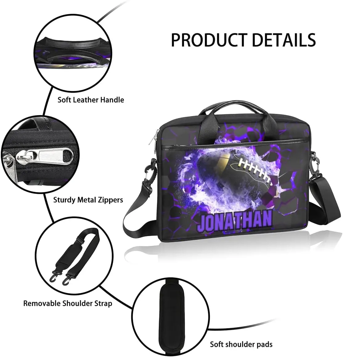 Personalized Soccer Laptop Bag Case Briefcases, Custom Computer Cases for Laptops, Tablet Shoulder Bag Carrying Case