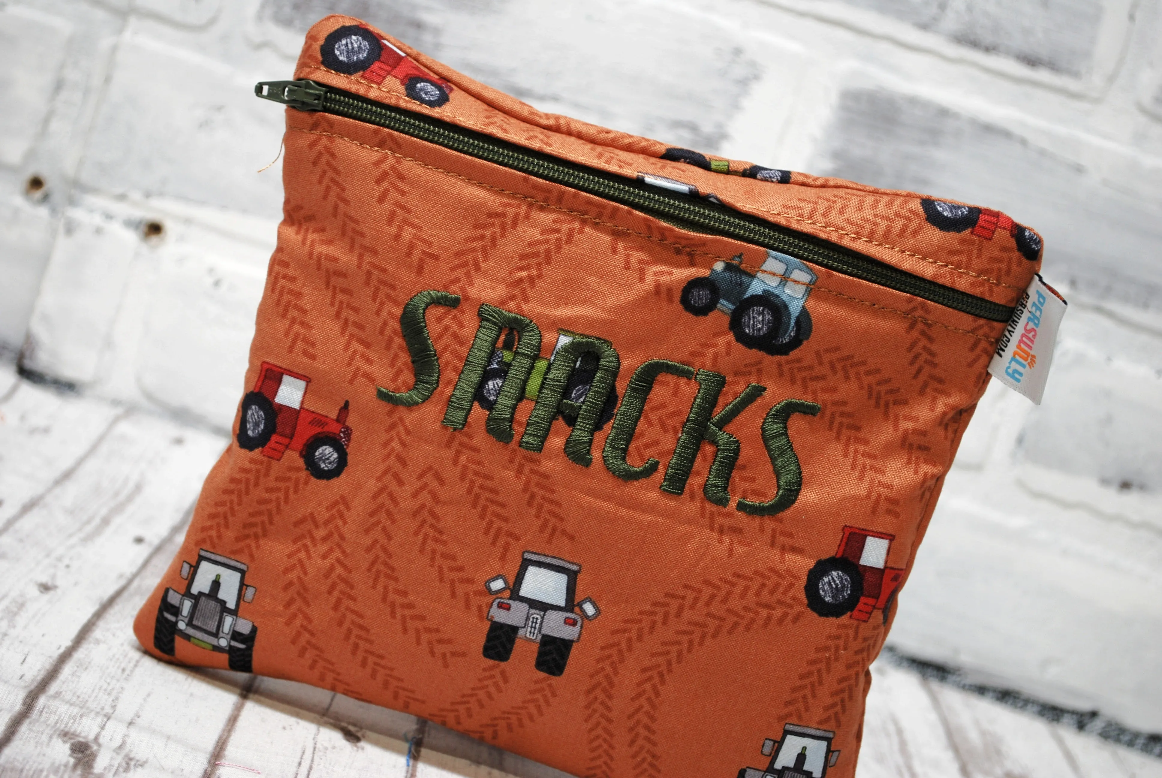 Personalized Tractor Trails Reusable Food Bag