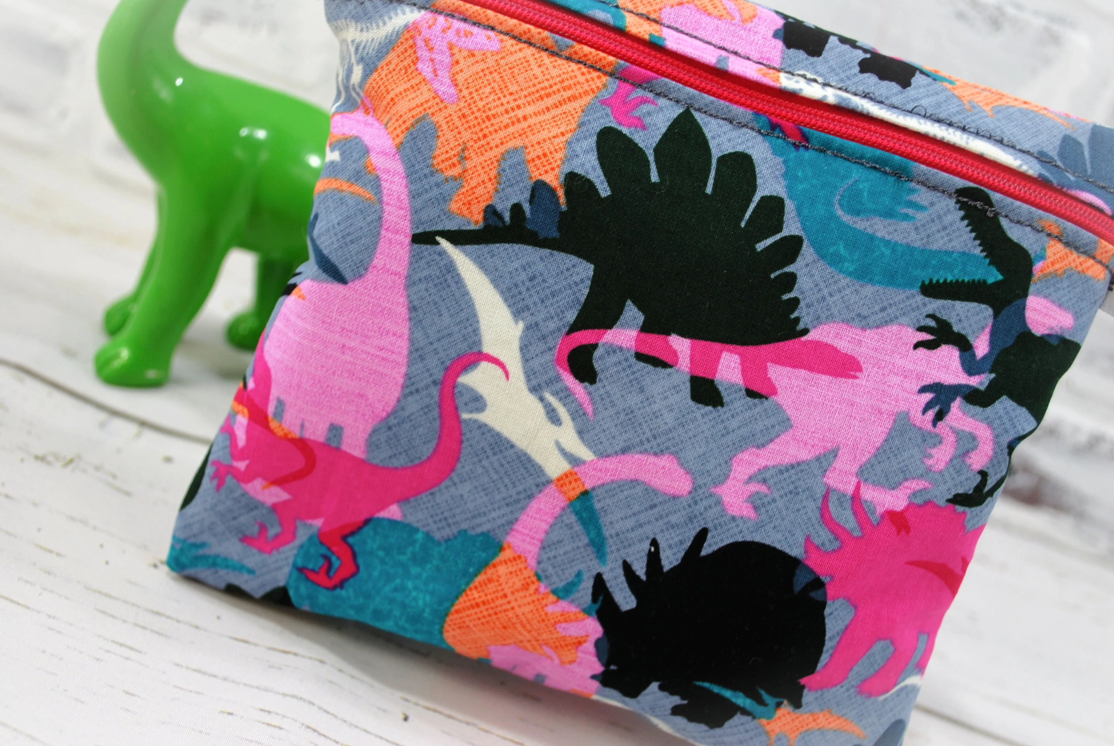 Pink and Orange Dinosaur Personalized Food Safe Reusable Bag