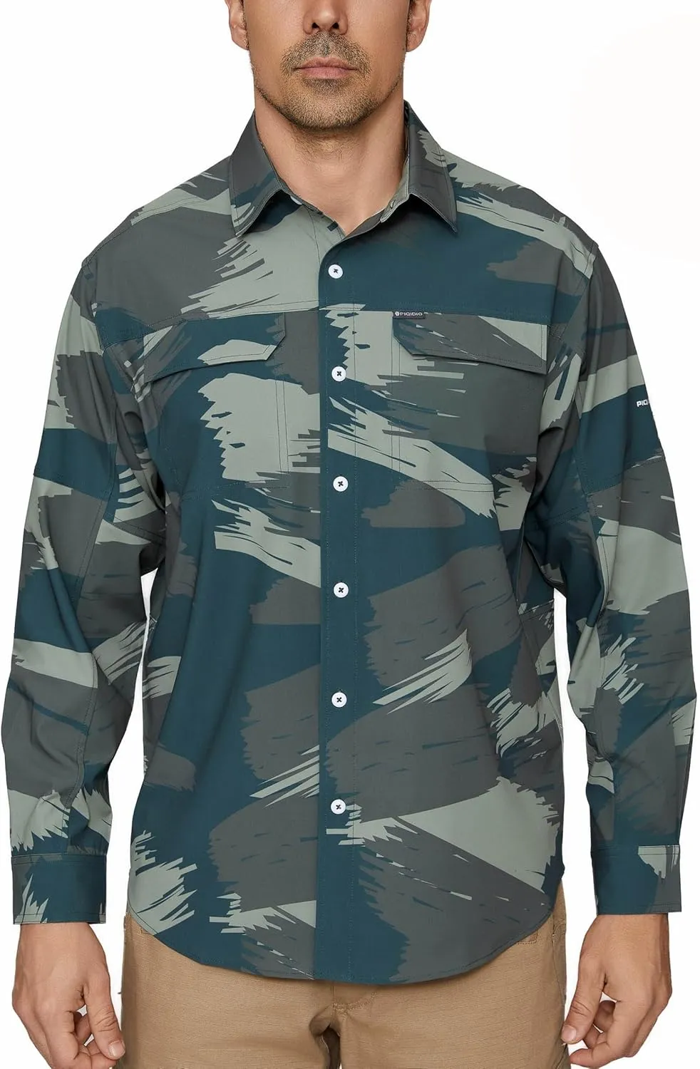 PIQIDIG Men's Long Sleeve Sun Protection Shirts UPF 50  Quick Dry Button Down Shirts Hiking Fishing Camping Travel Work