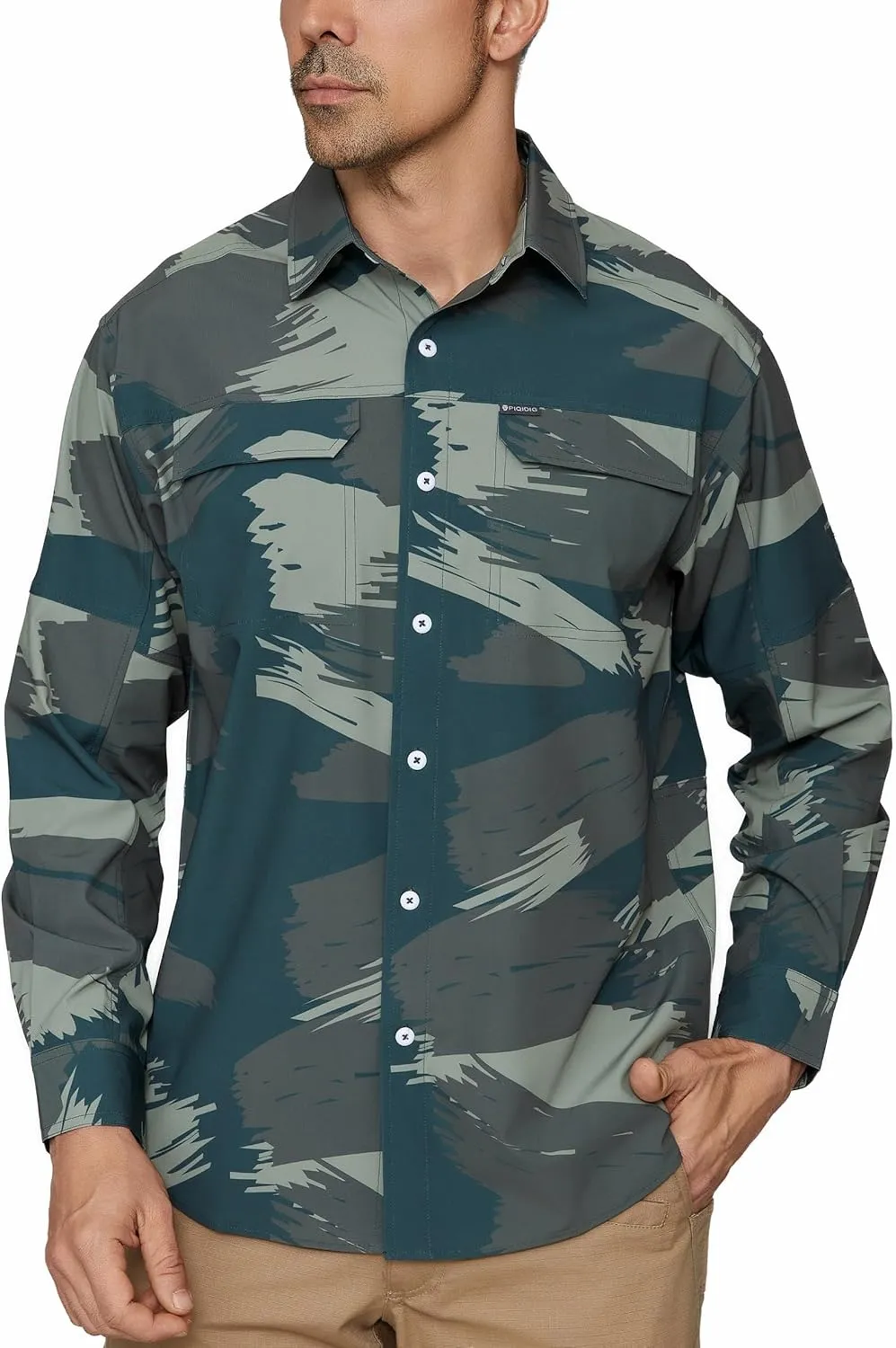 PIQIDIG Men's Long Sleeve Sun Protection Shirts UPF 50  Quick Dry Button Down Shirts Hiking Fishing Camping Travel Work