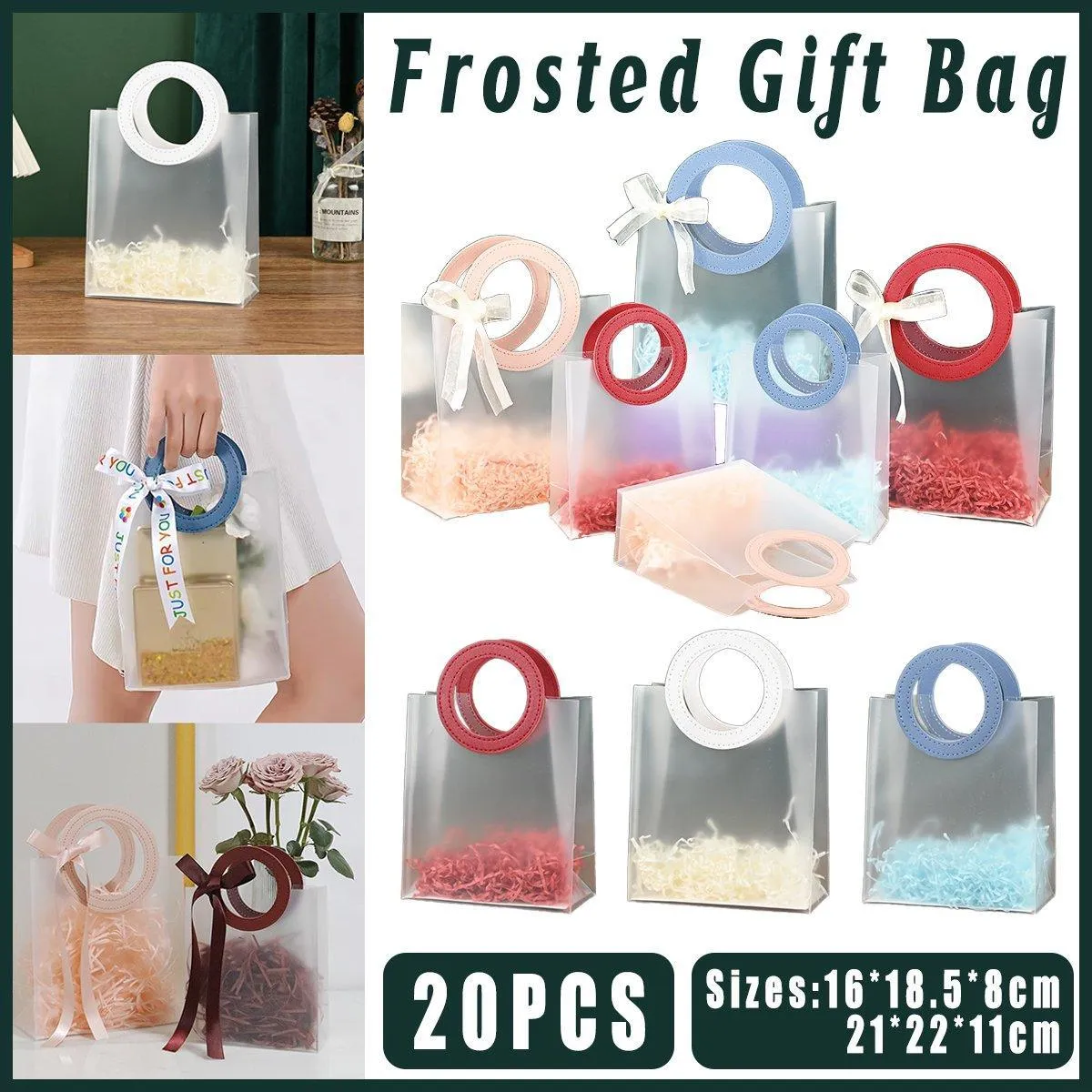Plastic Frosted Totes Gift Bags 20PCS Transparent