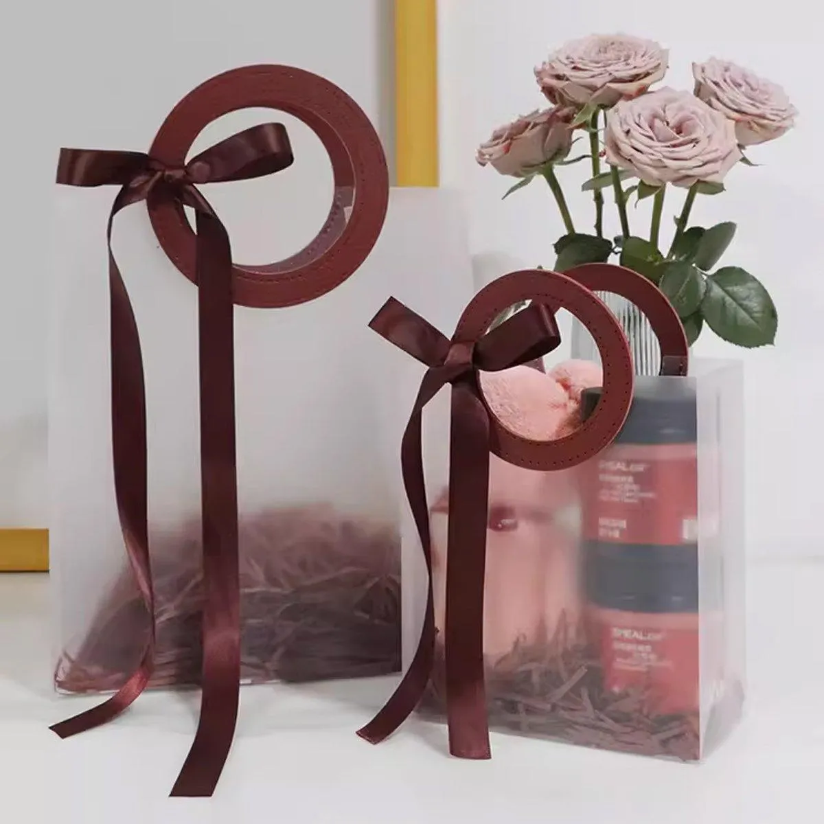 Plastic Frosted Totes Gift Bags 20PCS Transparent