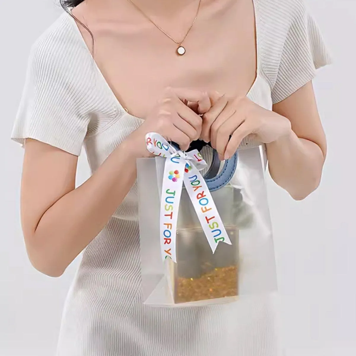Plastic Frosted Totes Gift Bags 20PCS Transparent