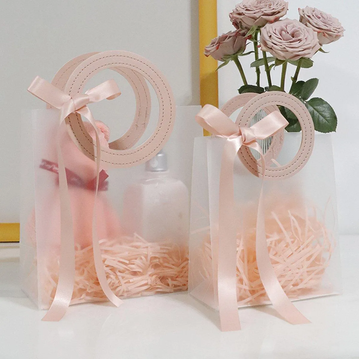 Plastic Frosted Totes Gift Bags 20PCS Transparent