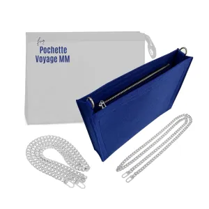 Pochette Voyage MM Conversion Kit with Chain Pouch Pochette Voyage MM Insert with Grommets O Rings Premium Felt Chain (Azure Blue, No Chain Needed)