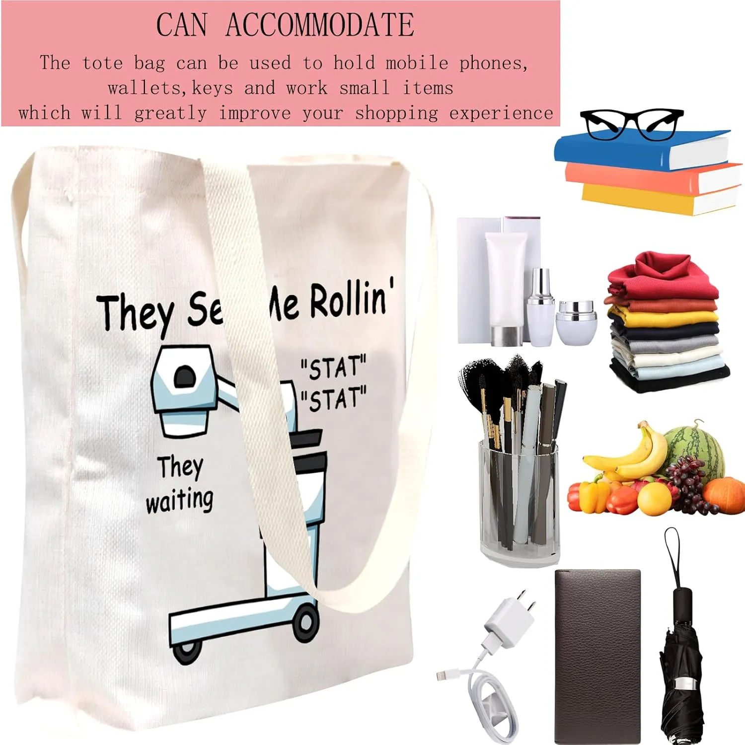 POFULL Xray Tech Gift They See Me Rollin' They waiting Zipper Pouch Makeup Travel Bag Radiologic Technologist Gift