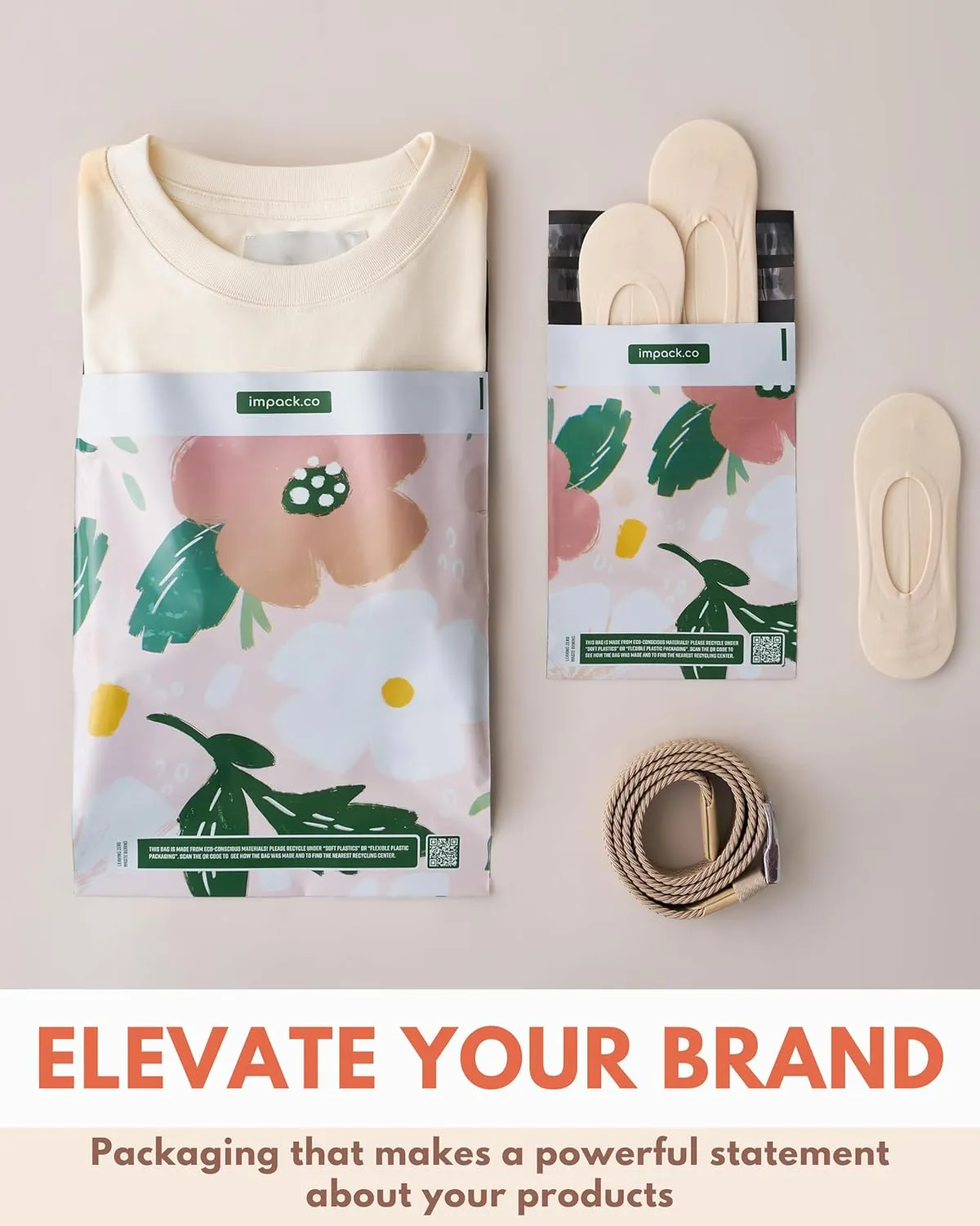 Poly Mailers 6x9-100 Pack Biodegradable Shipping Bags for Stationery and Small Accessories - Impack Self-Seal Waterproof Thick Mailing Envelope for Small Items - Pastel Petals