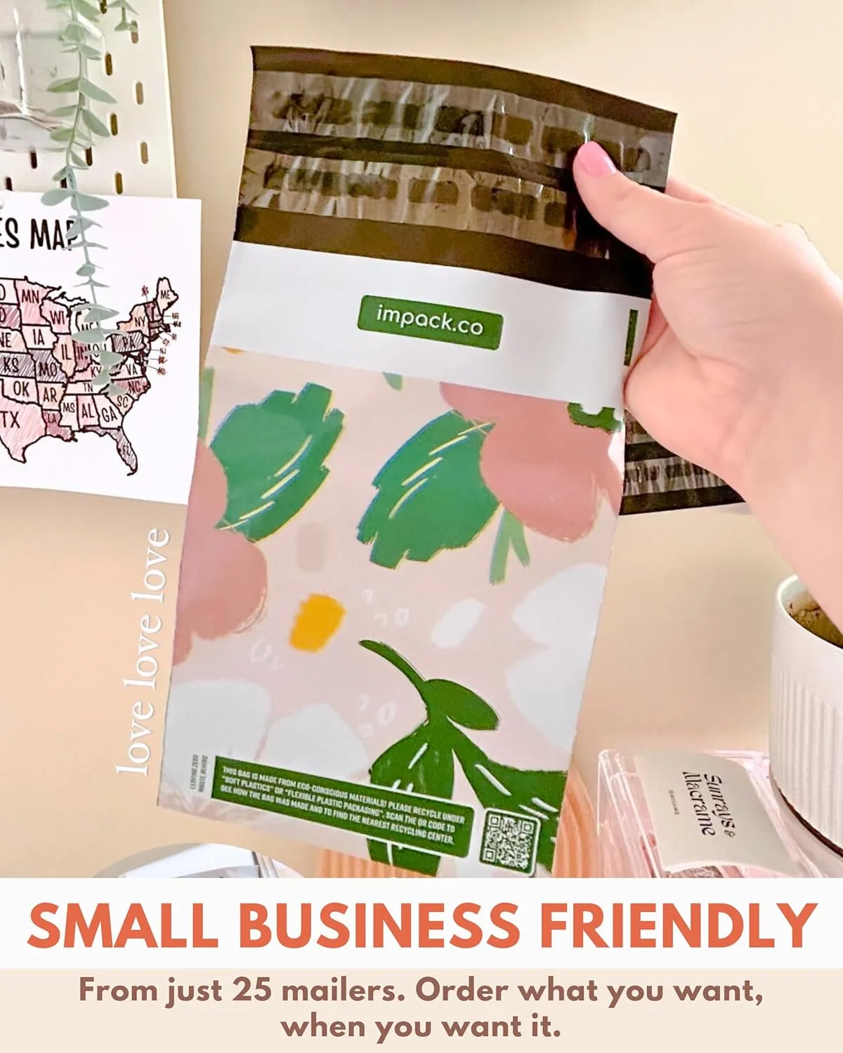 Poly Mailers 6x9-100 Pack Biodegradable Shipping Bags for Stationery and Small Accessories - Impack Self-Seal Waterproof Thick Mailing Envelope for Small Items - Pastel Petals