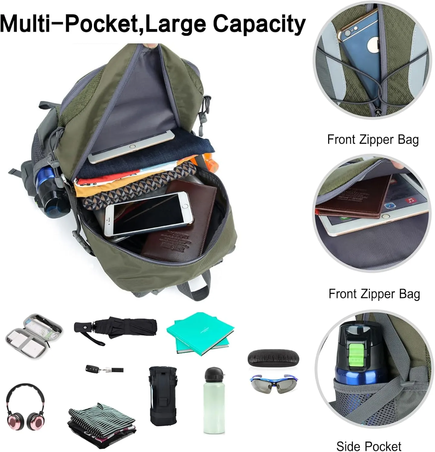 PORRASSO 30L Hiking Backpack Waterproof Rucksack Trekking Daypack Durable Backpack for Women Men Camping Climbing Travel Outdoor Sports Orange