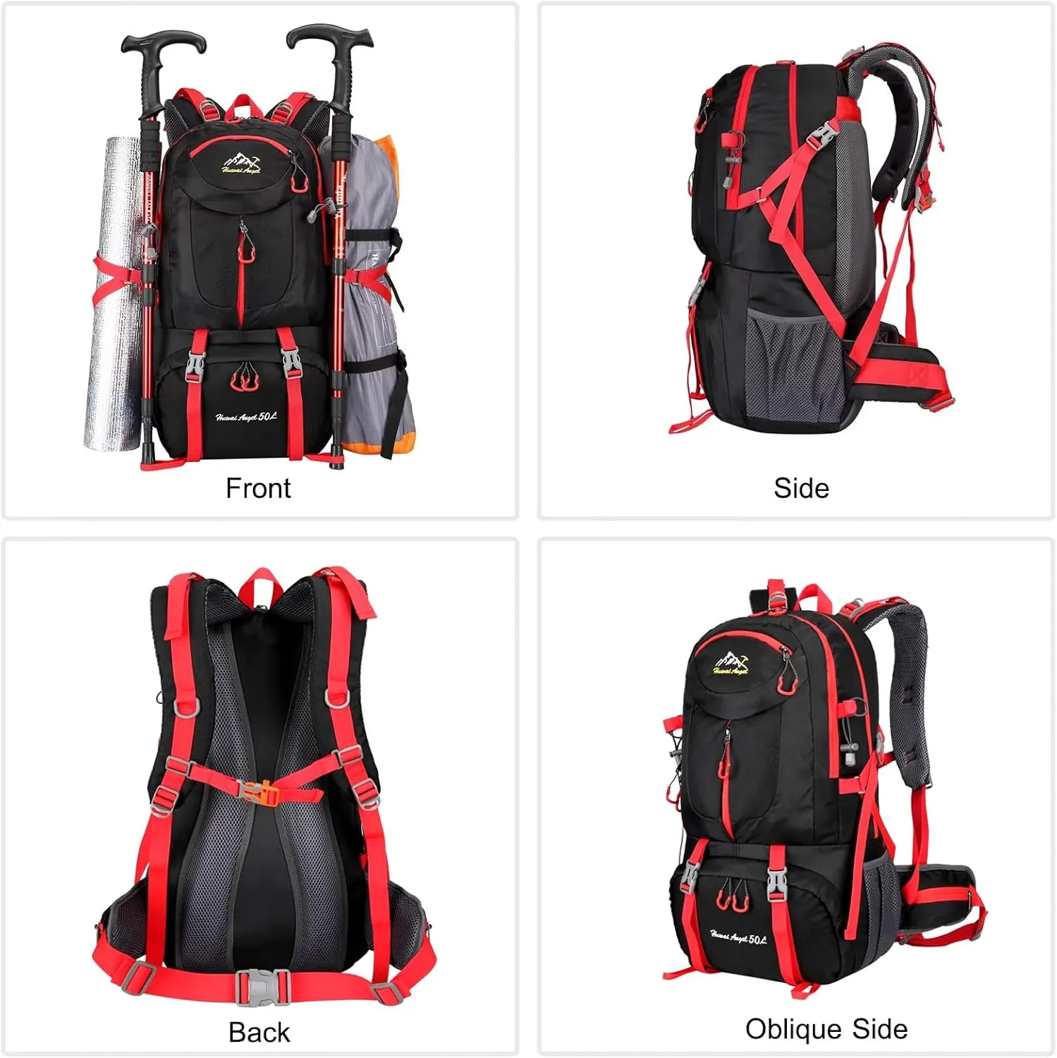 PORRASSO 50L Hiking Backpack Trekking Rucksack Waterproof Daypack Durable Backpack for Women Men Camping Cycling Climbing Outdoor Sports Purple