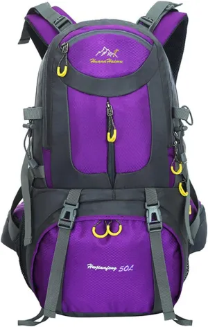 PORRASSO 50L Hiking Backpack Trekking Rucksack Waterproof Daypack Durable Backpack for Women Men Camping Cycling Climbing Outdoor Sports Purple