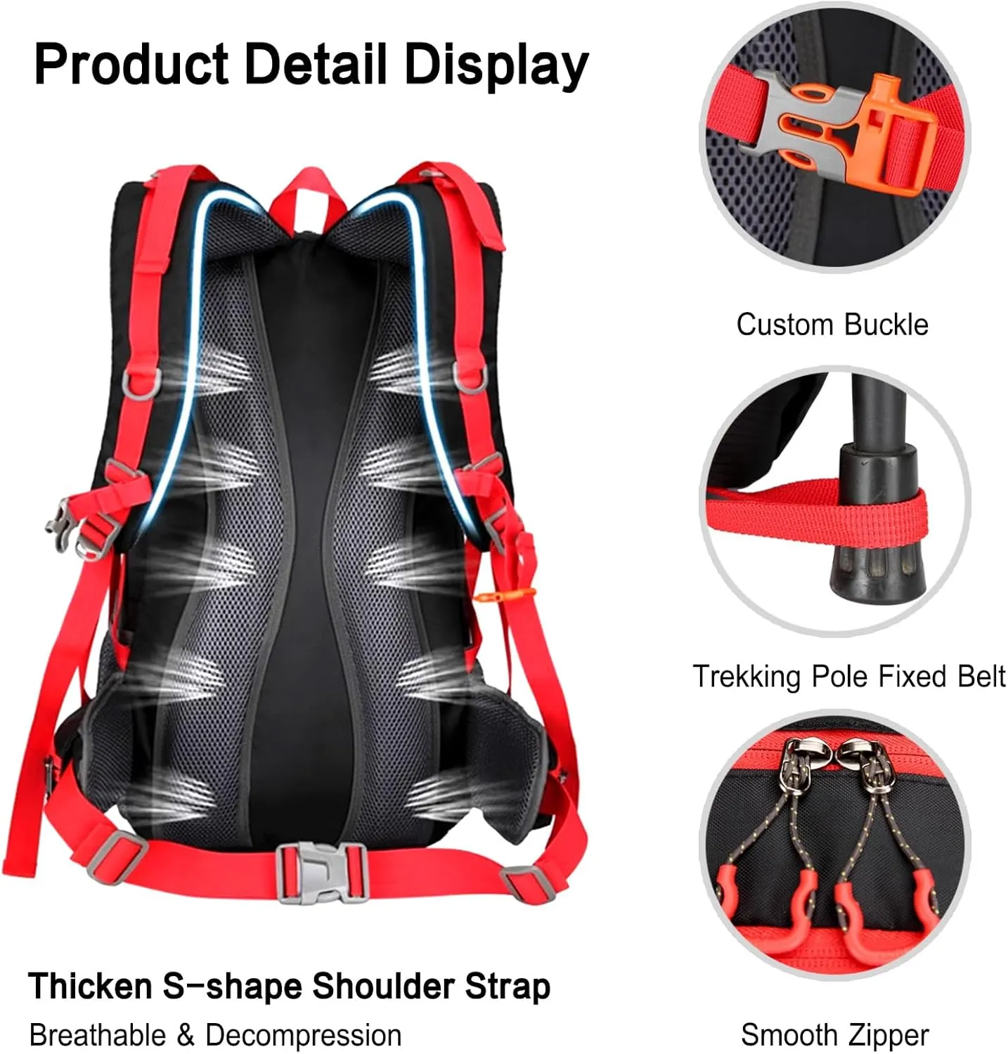 PORRASSO 50L Hiking Backpack Trekking Rucksack Waterproof Daypack Durable Backpack for Women Men Camping Cycling Climbing Outdoor Sports Purple
