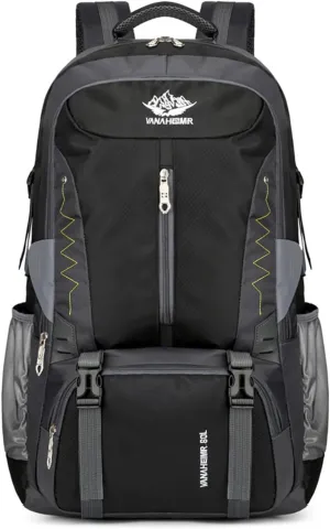 PORRASSO 60L Hiking Backpack Trekking Rucksack Waterproof Daypack Durable Backpack for Women Men Camping Climbing Travel Outdoor Sports Black