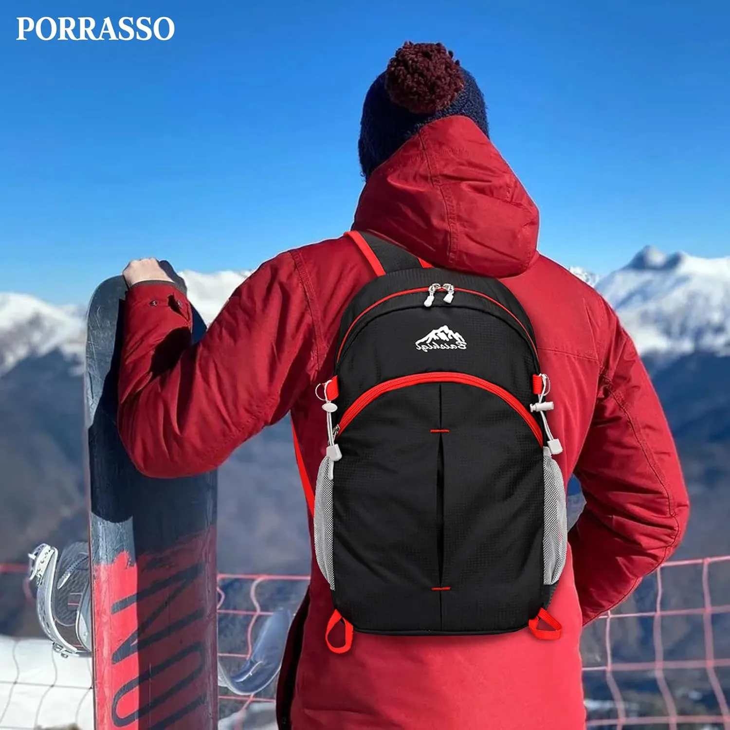 PORRASSO Foldable Backpack Hiking Daypack 20L Rucksack Lightweight Waterproof Backpack for Women Men Camping Travel Outdoor Sports Black