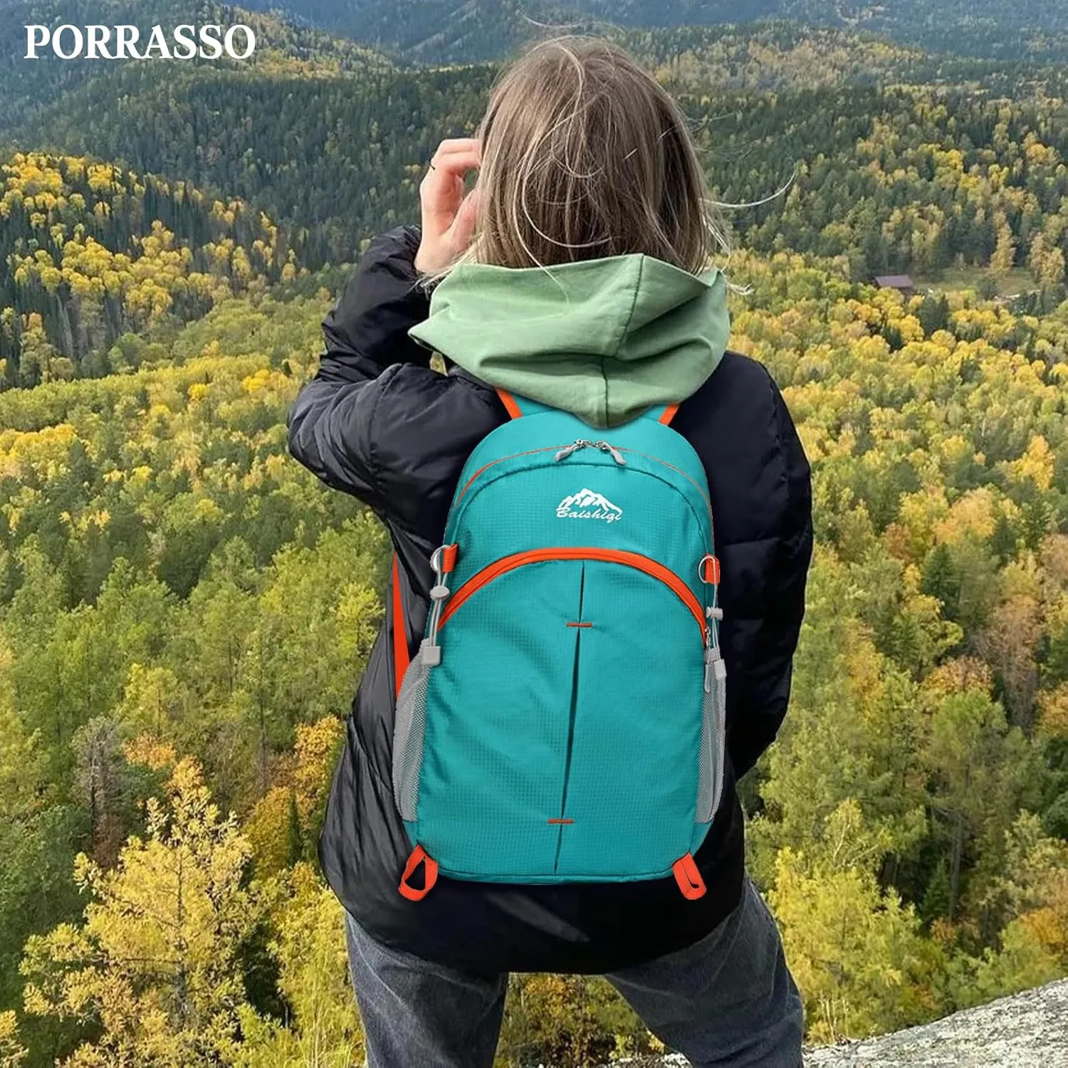 PORRASSO Foldable Backpack Hiking Daypack 20L Rucksack Lightweight Waterproof Backpack for Women Men Camping Travel Outdoor Sports Green