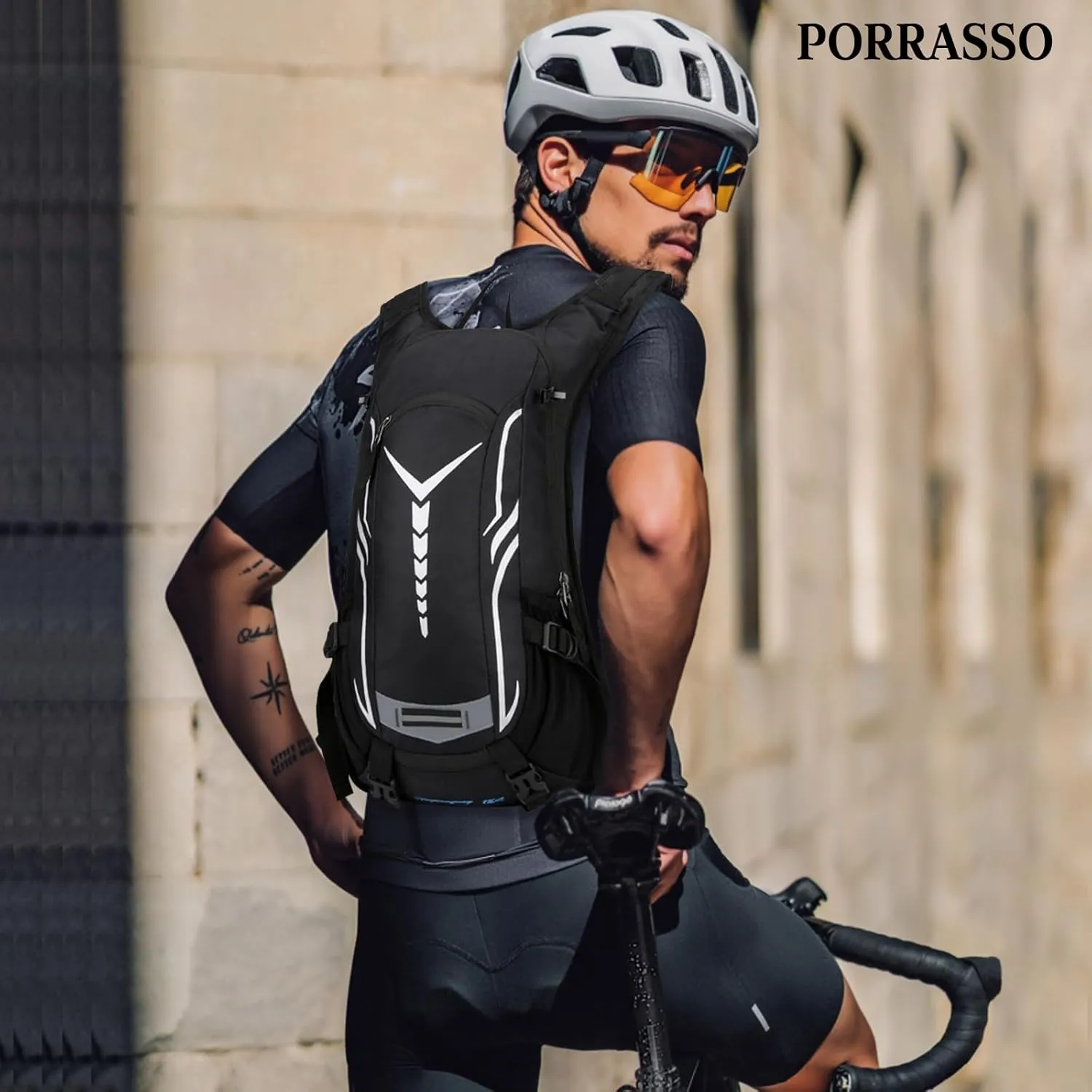 PORRASSO Hiking Backpack 19L Rucksack Breathable Daypack Lightweight Backpack Hydration Pack for Women Men Camping Trekking Cycling Climbing Outdoor Sports Black