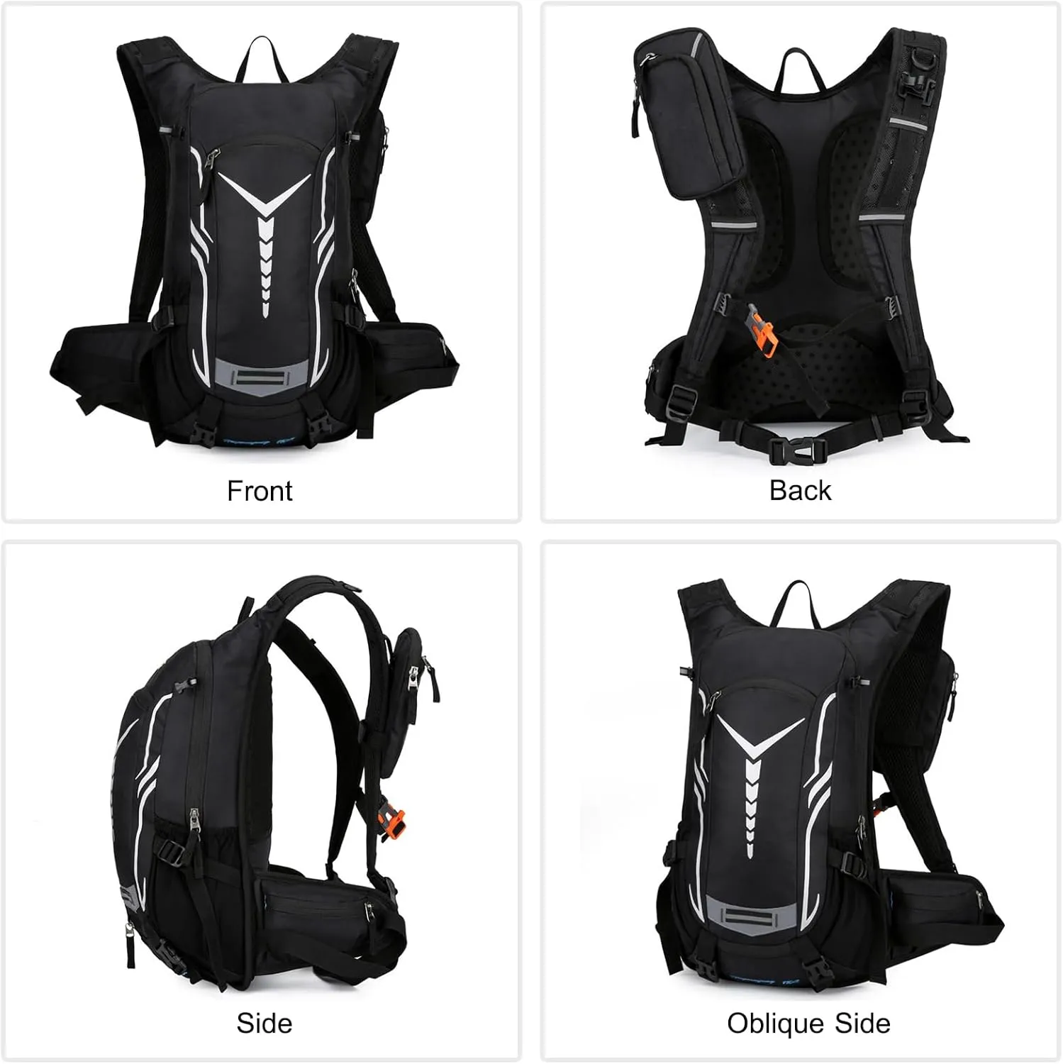 PORRASSO Hiking Backpack 19L Rucksack Breathable Daypack Lightweight Backpack Hydration Pack for Women Men Camping Trekking Cycling Climbing Outdoor Sports Black