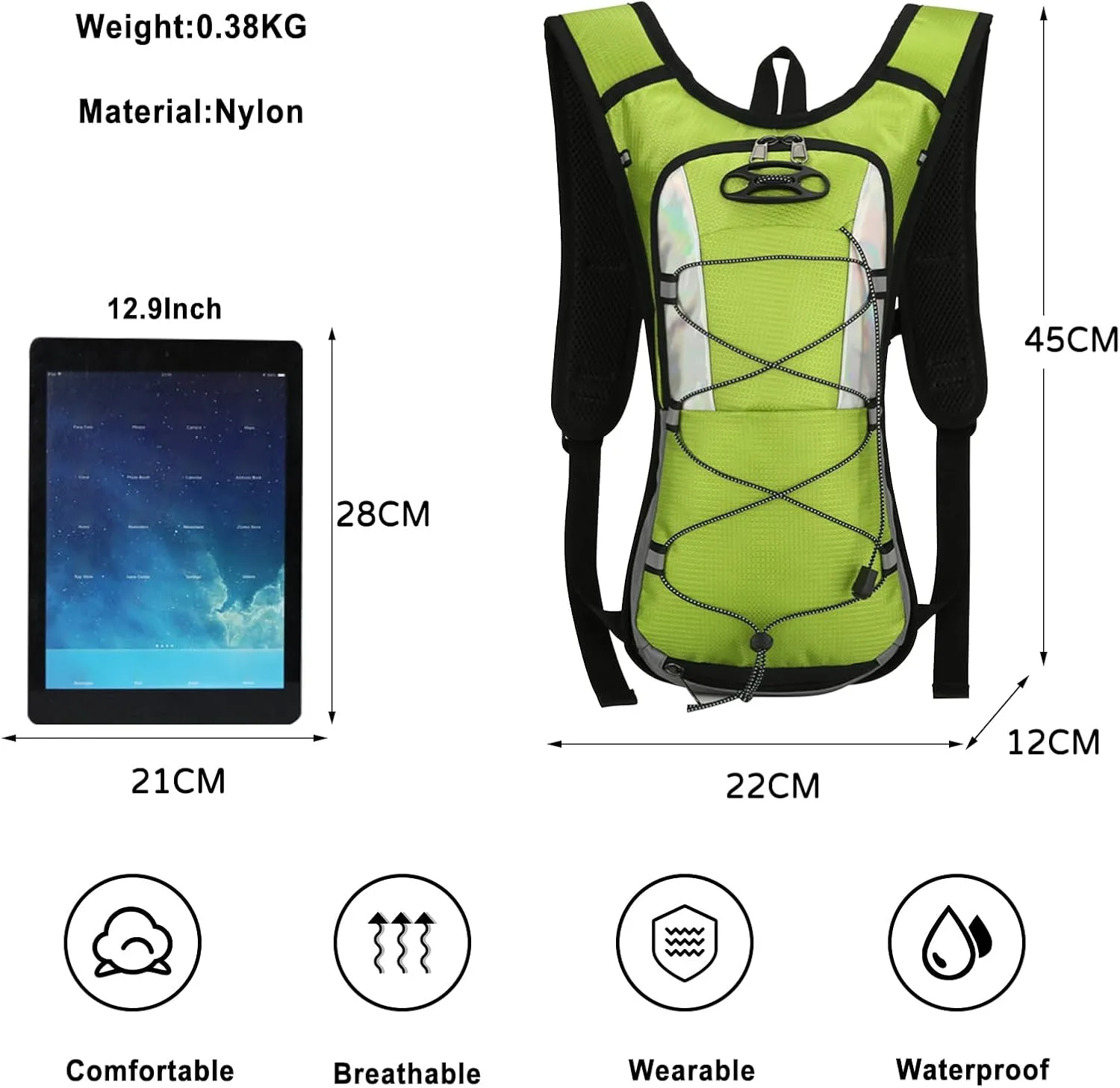 PORRASSO Hiking Backpack 19L Rucksack Hydration Pack Breathable Daypack