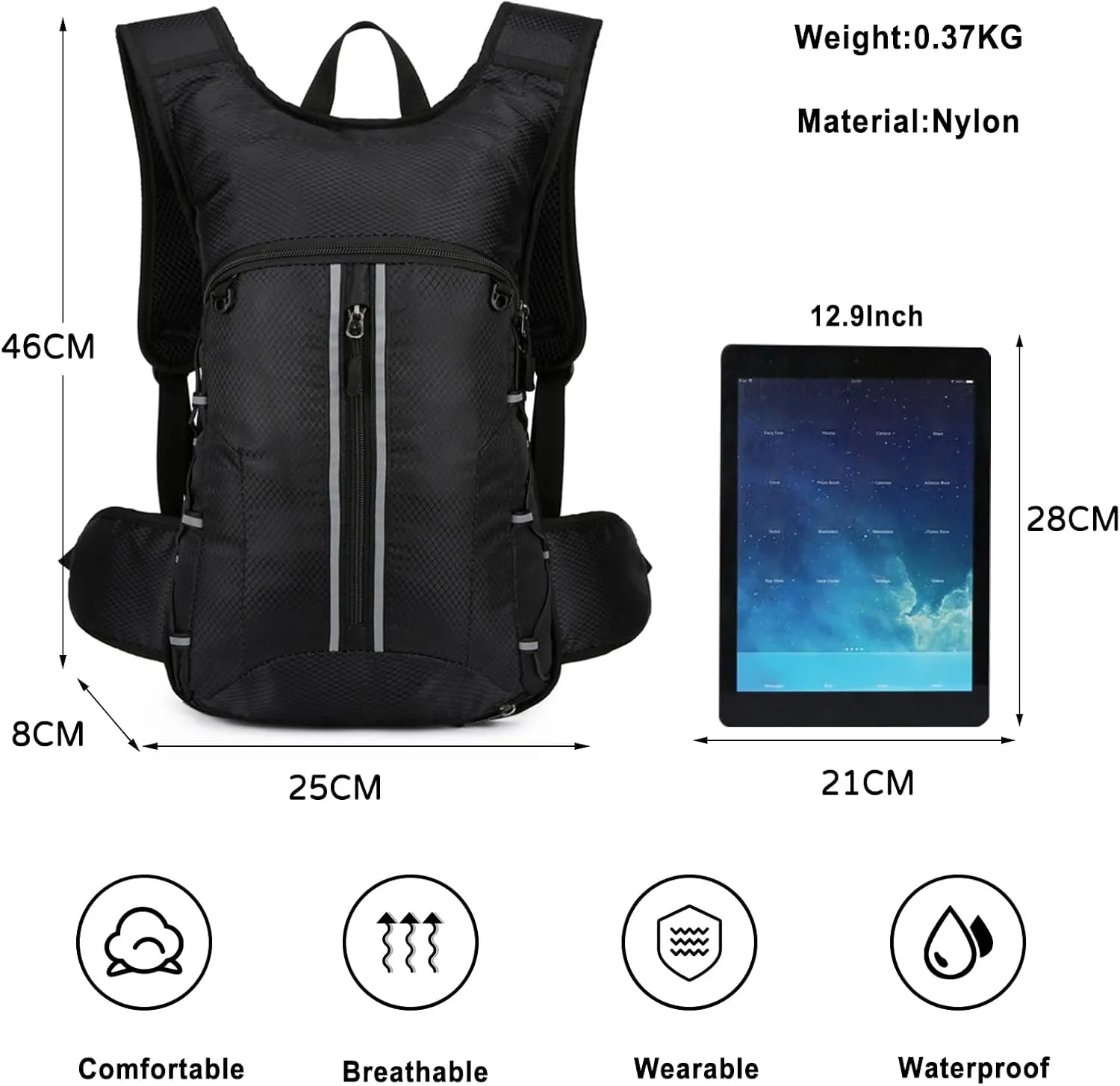 PORRASSO Hiking Backpack 20L Rucksack Breathable Daypack Lightweight Cycling Backpack Hydration Pack for Women Men Camping Trekking Climbing Outdoor Sports Black
