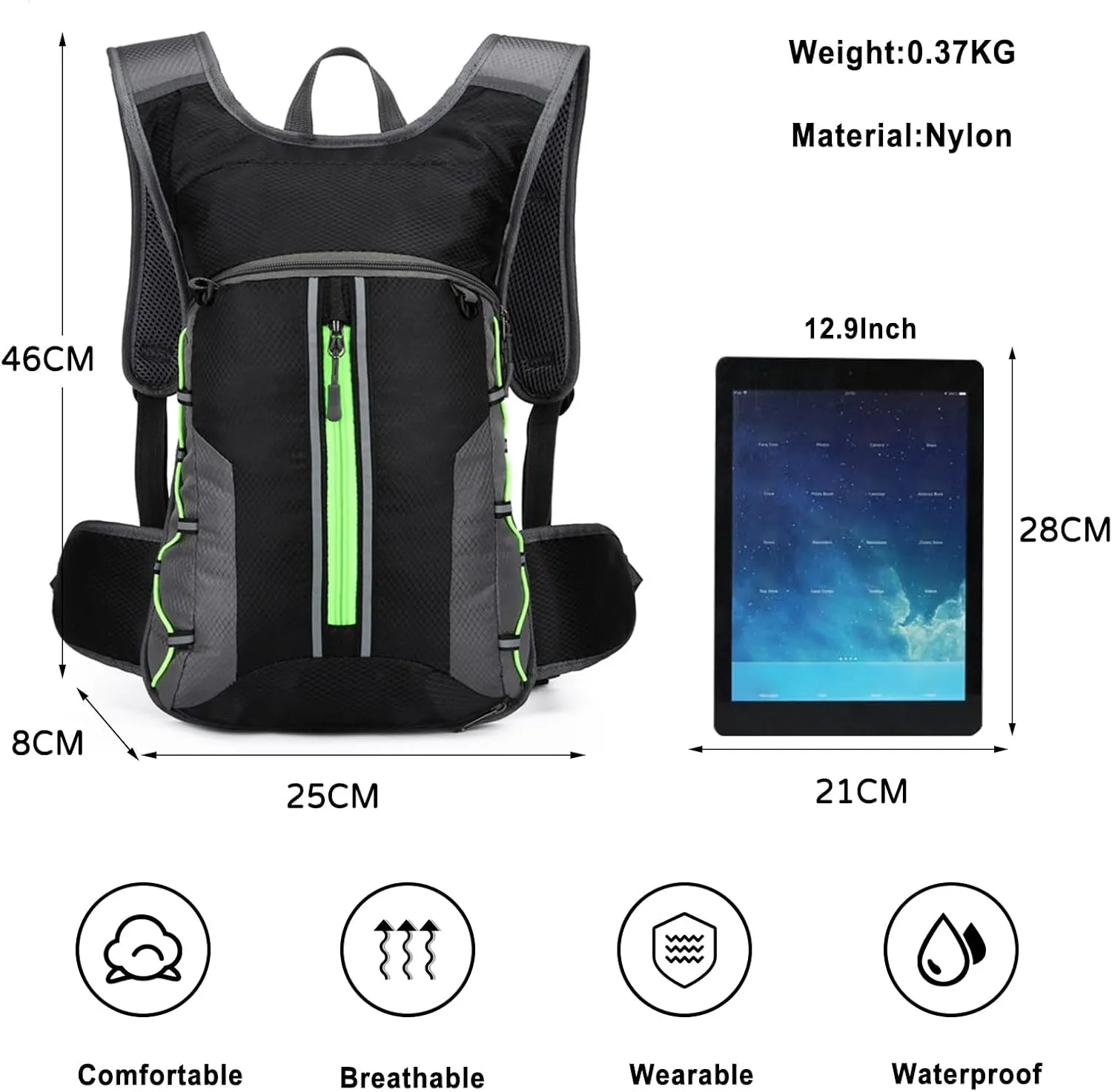 PORRASSO Hiking Backpack 20L Rucksack Breathable Daypack Lightweight Cycling Backpack Hydration Pack for Women Men Camping Trekking Climbing Outdoor Sports Green