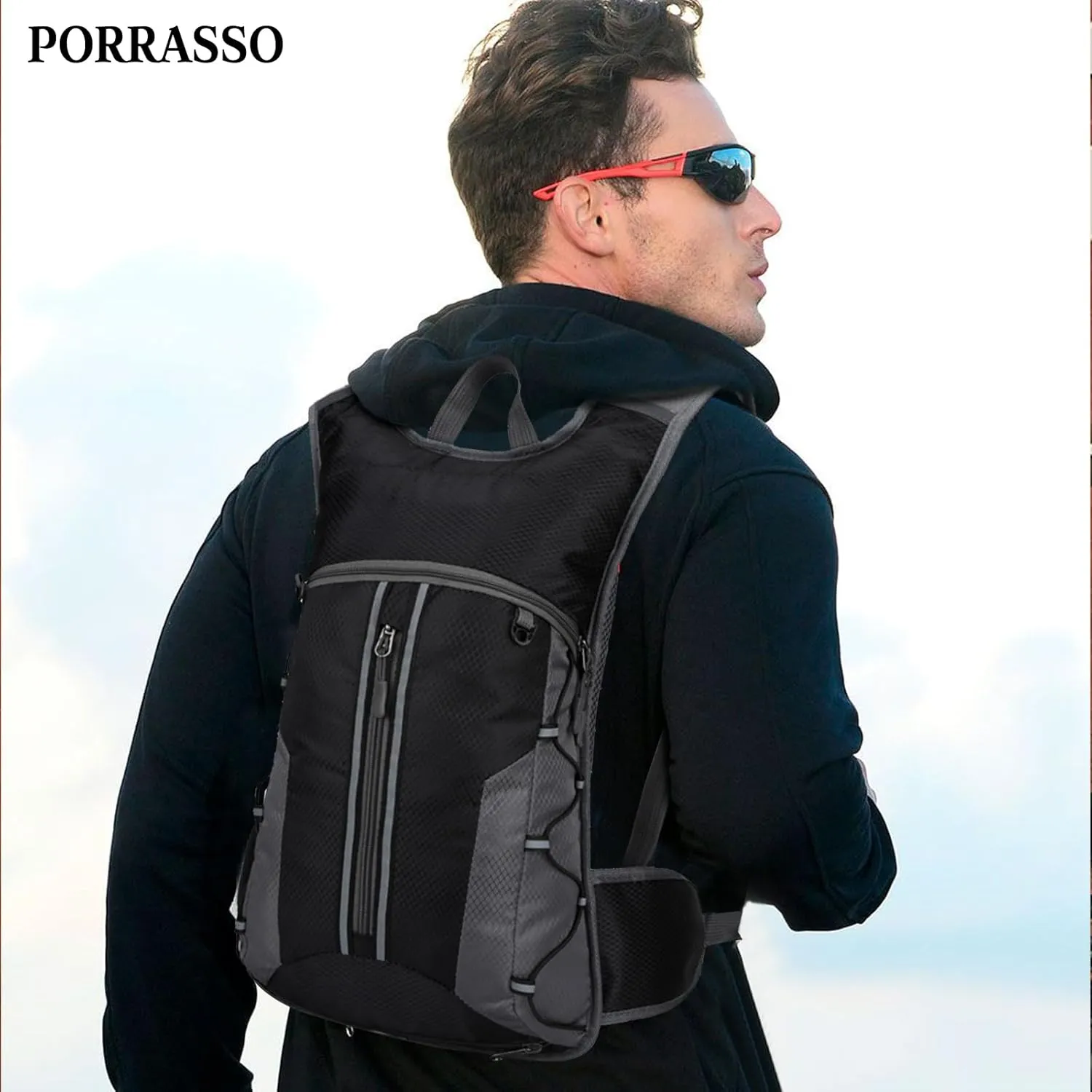 PORRASSO Hiking Backpack 20L Rucksack Breathable Daypack Lightweight Cycling Backpack Hydration Pack for Women Men Camping Trekking Climbing Outdoor Sports Grey