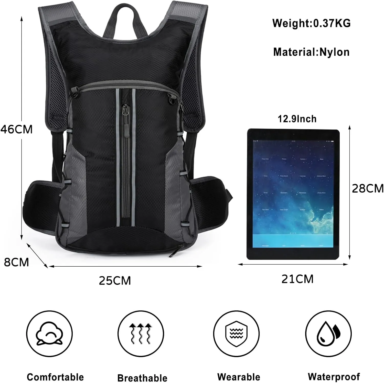 PORRASSO Hiking Backpack 20L Rucksack Breathable Daypack Lightweight Cycling Backpack Hydration Pack for Women Men Camping Trekking Climbing Outdoor Sports Grey