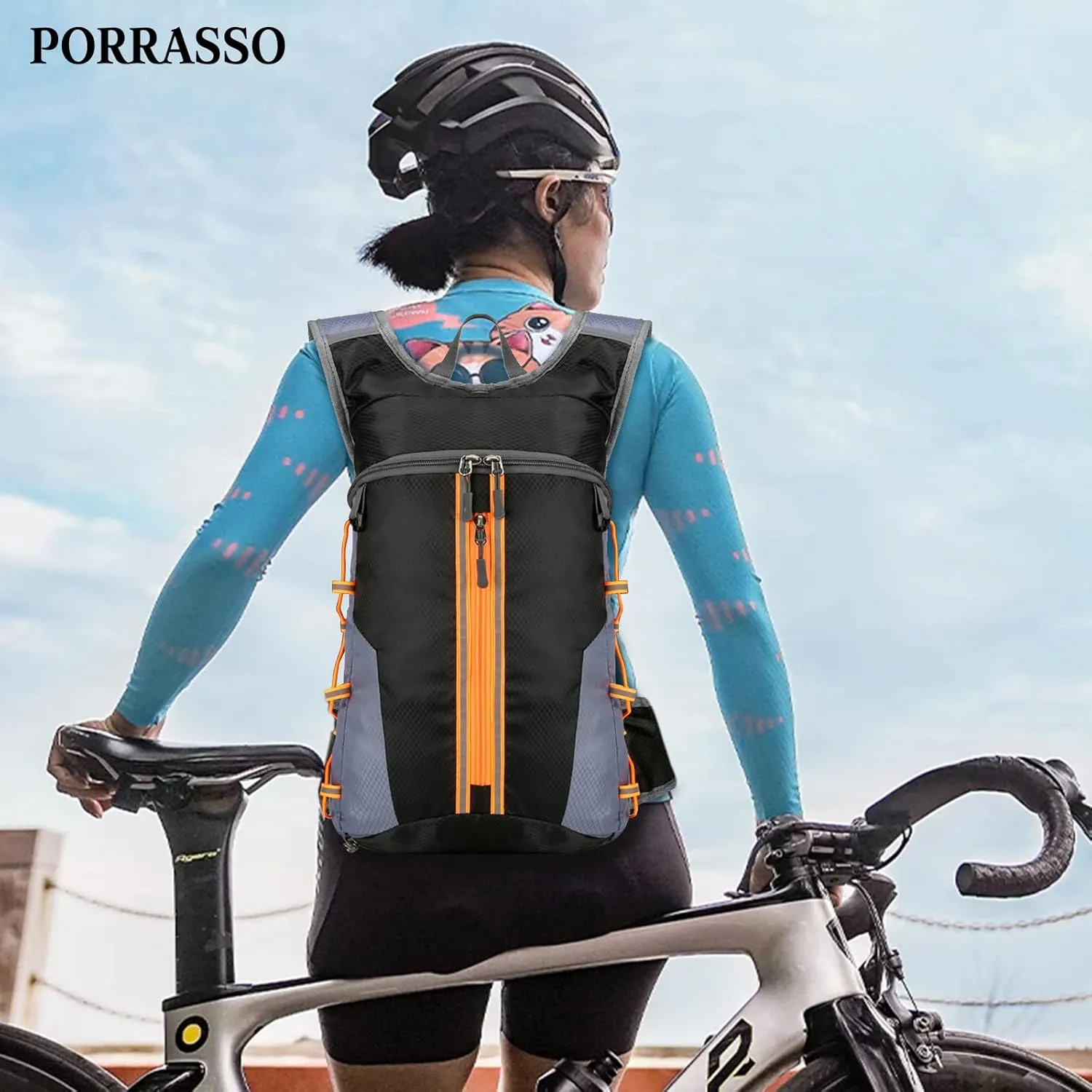 PORRASSO Hiking Backpack 20L Rucksack Breathable Daypack Lightweight Cycling Backpack Hydration Pack for Women Men Camping Trekking Climbing Outdoor Sports Orange