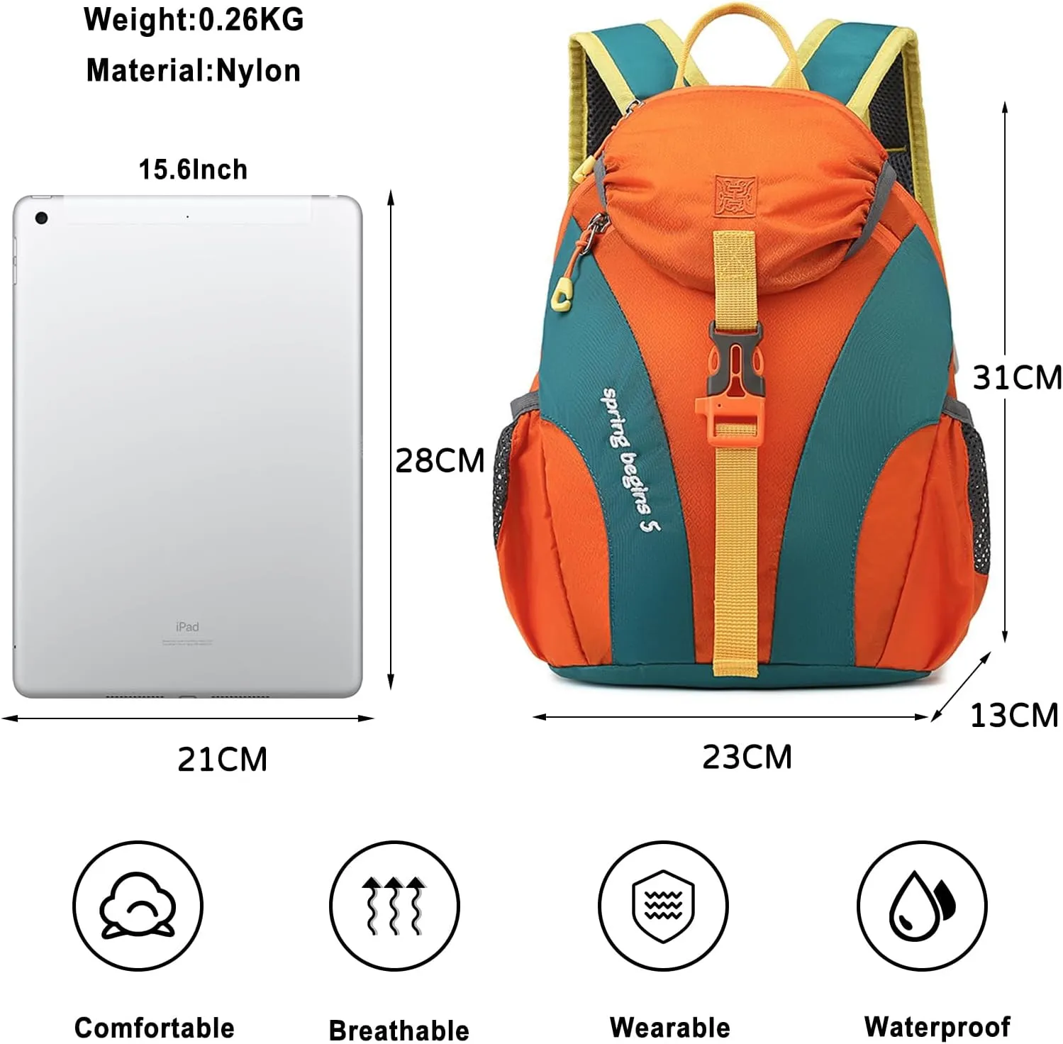 PORRASSO Hiking Backpack 5L Daypack Rucksack Lightweight Waterproof Women Men Backpack for Camping Daily Use Orange